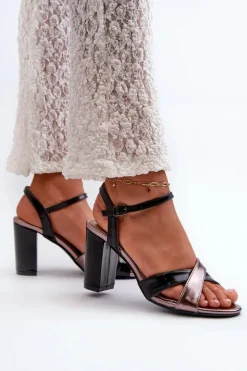 Damskie Boto Eko Skórzane Sandały Na Obcasie Słupku Czarne Abilica