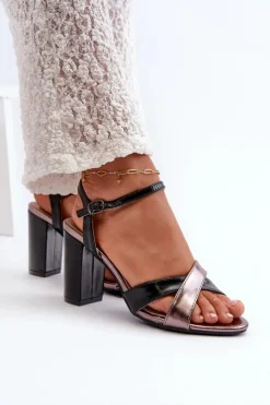 Damskie Boto Eko Skórzane Sandały Na Obcasie Słupku Czarne Abilica