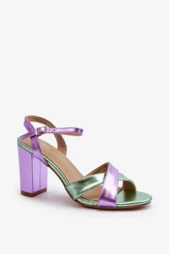 Clearance Boto Eko Skórzane Sandały Na Obcasie Słupku Fioletowe Abilica