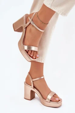 Outlet Boto Eko Skórzane Sandały Na Słupku Różowe Złoto Lillita Złoty