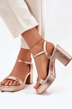 Outlet Boto Eko Skórzane Sandały Na Słupku Różowe Złoto Lillita Złoty