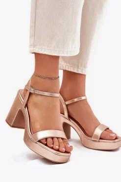 Outlet Boto Eko Skórzane Sandały Na Słupku Różowe Złoto Lillita Złoty