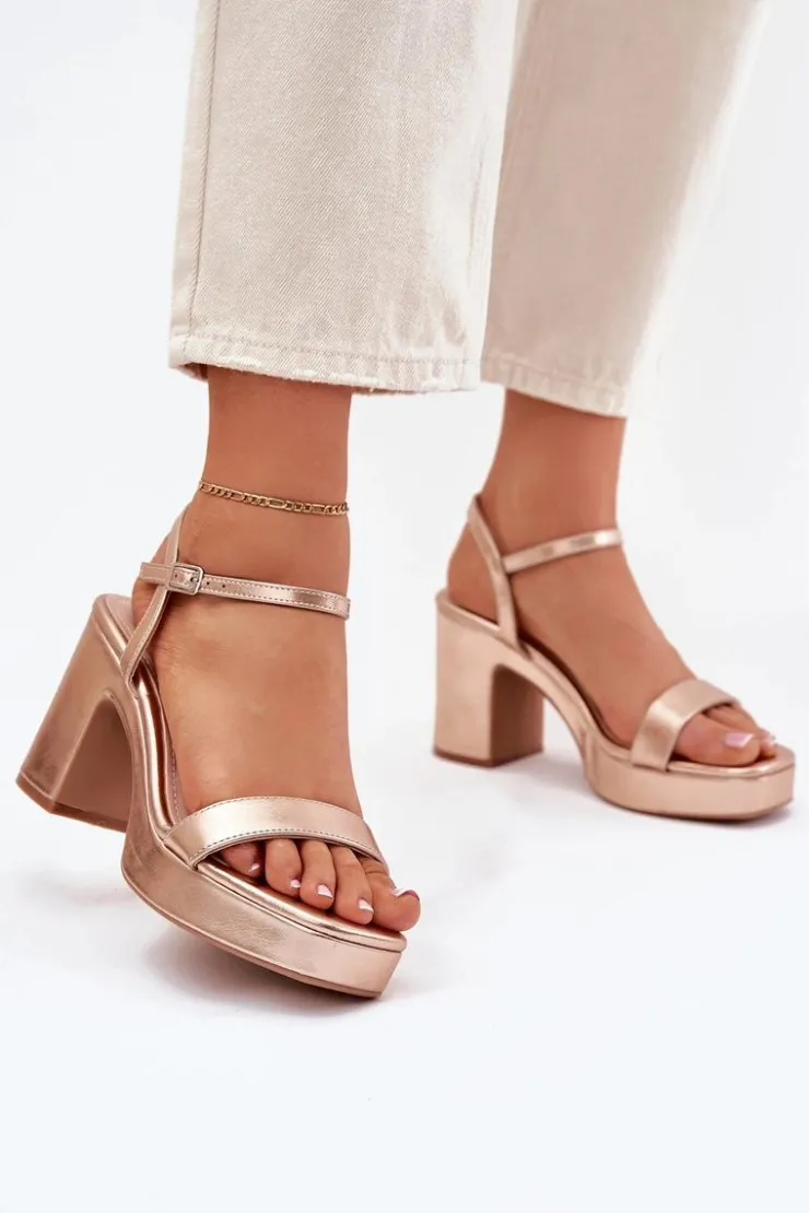 Outlet Boto Eko Skórzane Sandały Na Słupku Różowe Złoto Lillita Złoty