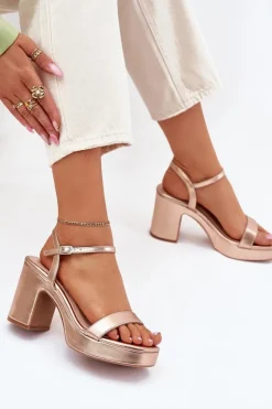 Outlet Boto Eko Skórzane Sandały Na Słupku Różowe Złoto Lillita Złoty