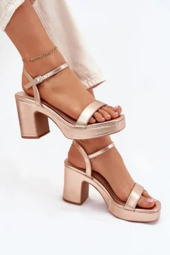 Outlet Boto Eko Skórzane Sandały Na Słupku Różowe Złoto Lillita Złoty