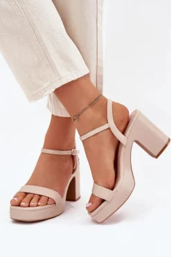 Clearance Boto Eko Skórzane Sandały Na Słupku Beżowe Lillita