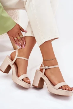 Clearance Boto Eko Skórzane Sandały Na Słupku Beżowe Lillita