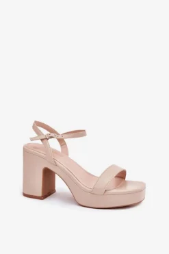 Clearance Boto Eko Skórzane Sandały Na Słupku Beżowe Lillita