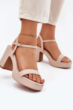 Clearance Boto Eko Skórzane Sandały Na Słupku Beżowe Lillita