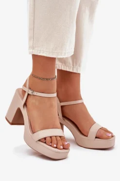 Clearance Boto Eko Skórzane Sandały Na Słupku Beżowe Lillita