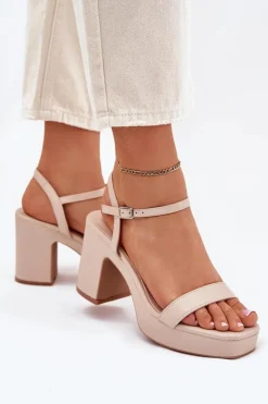 Clearance Boto Eko Skórzane Sandały Na Słupku Beżowe Lillita