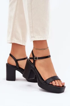 Damskie Boto Eko Skórzane Sandały Na Słupku Czarne Lillita