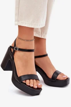 Damskie Boto Eko Skórzane Sandały Na Słupku Czarne Lillita