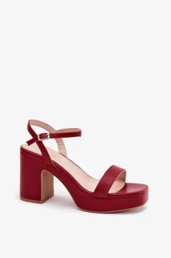 Boto Sandały Na Słupku|Sandały Na Obcasie*Eko Skórzane Sandały Na Słupku Bordowe Lillita Czerwony