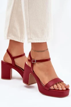 Boto Sandały Na Słupku|Sandały Na Obcasie*Eko Skórzane Sandały Na Słupku Bordowe Lillita Czerwony