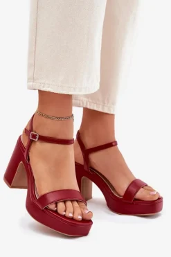 Boto Sandały Na Słupku|Sandały Na Obcasie*Eko Skórzane Sandały Na Słupku Bordowe Lillita Czerwony
