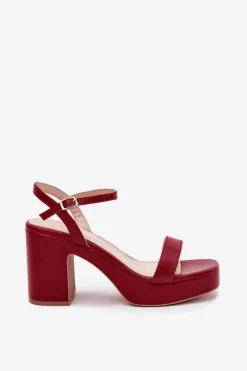 Boto Sandały Na Słupku|Sandały Na Obcasie*Eko Skórzane Sandały Na Słupku Bordowe Lillita Czerwony