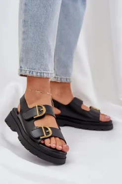 Clearance Boto Eko Skórzane Sandały Z Klamrami Czarne Vulinea Czarny