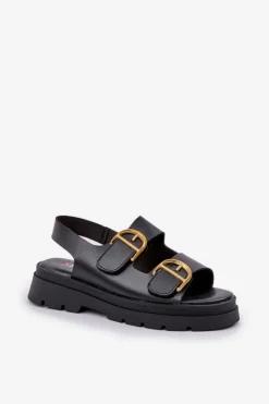 Clearance Boto Eko Skórzane Sandały Z Klamrami Czarne Vulinea Czarny