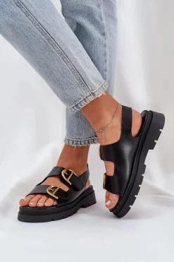 Clearance Boto Eko Skórzane Sandały Z Klamrami Czarne Vulinea Czarny