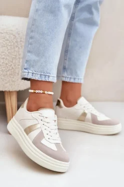 Boto Buty Sportowe Na Platformie|Sneakersy Damskie*Eko Skórzane Sneakersy Damskie Na Platformie Beżowe Goriette