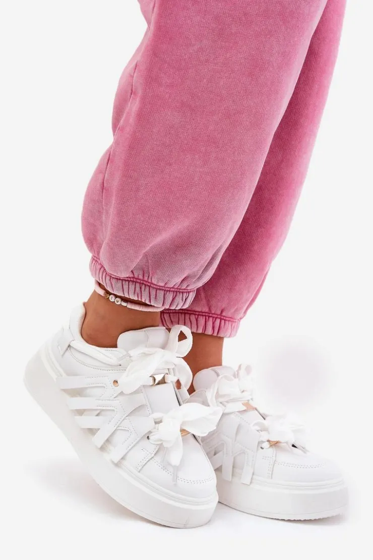 Boto Eko Skórzane Sneakersy Na Platformie Białe Penolle Biały