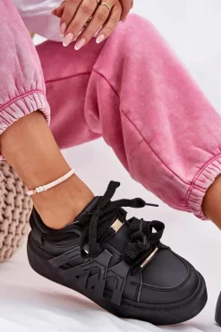 Damskie Boto Eko Skórzane Sneakersy Na Platformie Czarne Penolle