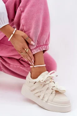 Boto Buty Sportowe Na Platformie|Sneakersy Damskie*Eko Skórzane Sneakersy Na Platformie Beżowe Penolle Beżowy