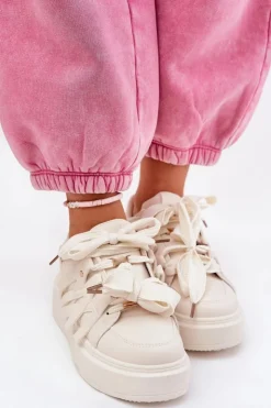 Boto Buty Sportowe Na Platformie|Sneakersy Damskie*Eko Skórzane Sneakersy Na Platformie Beżowe Penolle Beżowy