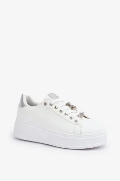 Sale Boto Eko Skórzane Sneakersy Z Przypinkami Biało-Srebrne Enalirae