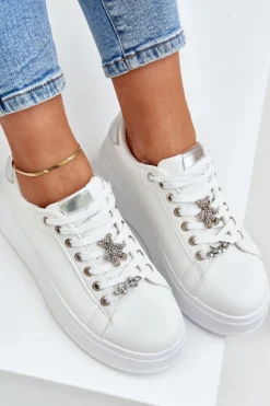 Sale Boto Eko Skórzane Sneakersy Z Przypinkami Biało-Srebrne Enalirae