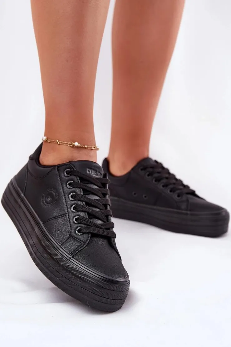 Damskie Big Star Shoes Eko Skórzane Trampki Damskie Na Platformie Big Star RR274299 Czarne