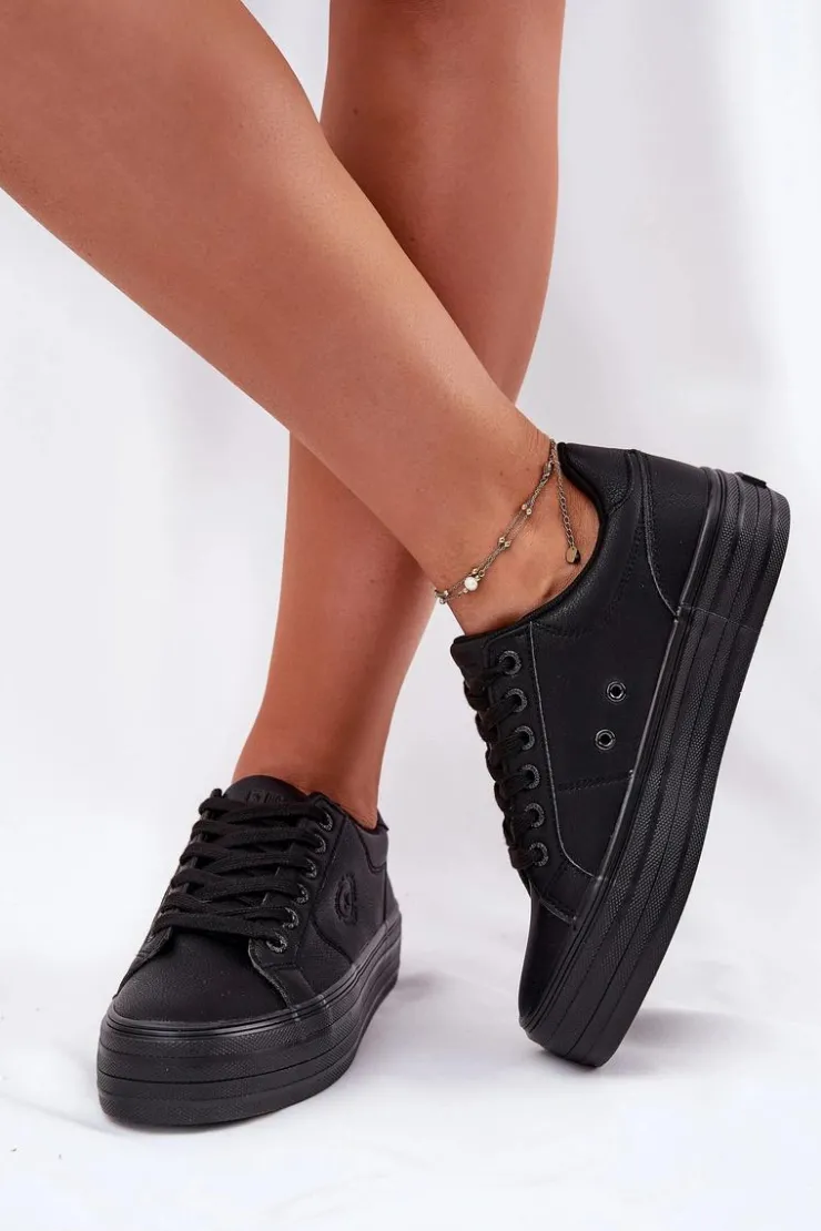 Damskie Big Star Shoes Eko Skórzane Trampki Damskie Na Platformie Big Star RR274299 Czarne