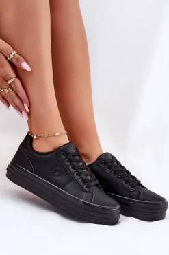 Damskie Big Star Shoes Eko Skórzane Trampki Damskie Na Platformie Big Star RR274299 Czarne