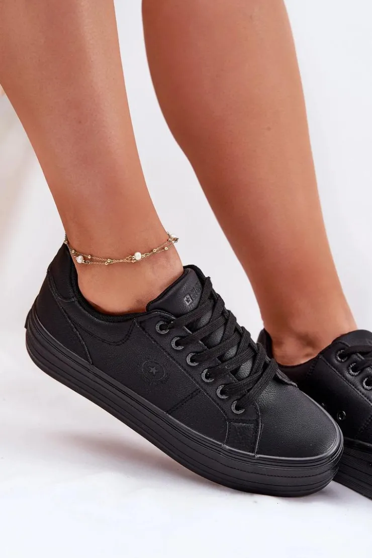 Damskie Big Star Shoes Eko Skórzane Trampki Damskie Na Platformie Big Star RR274299 Czarne