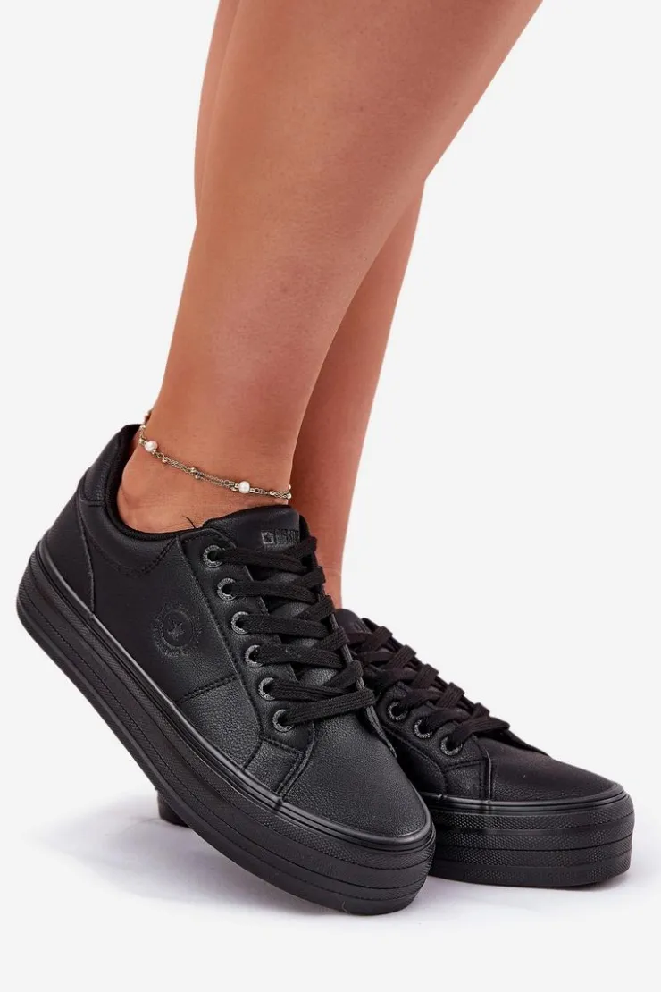 Damskie Big Star Shoes Eko Skórzane Trampki Damskie Na Platformie Big Star RR274299 Czarne