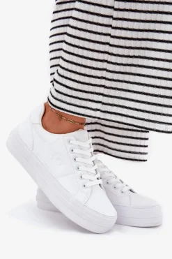 Sale Big Star Shoes Eko Skórzane Trampki Damskie Na Platformie Big Star RR274298 Białe