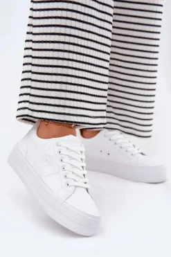 Sale Big Star Shoes Eko Skórzane Trampki Damskie Na Platformie Big Star RR274298 Białe