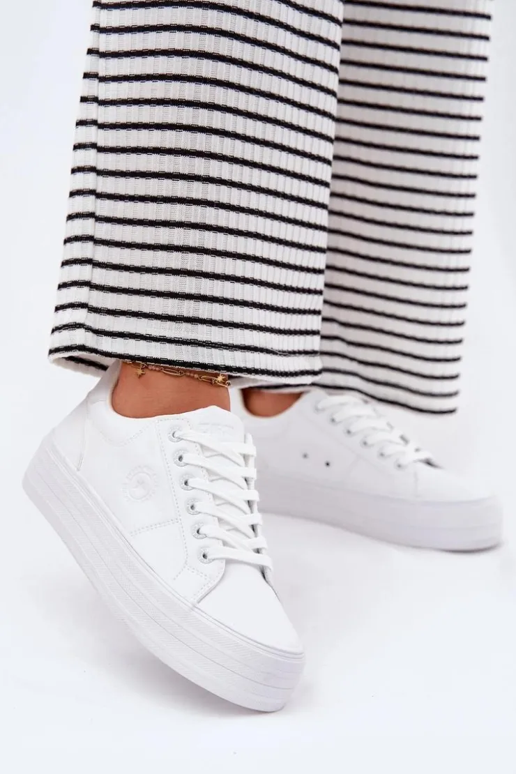 Sale Big Star Shoes Eko Skórzane Trampki Damskie Na Platformie Big Star RR274298 Białe