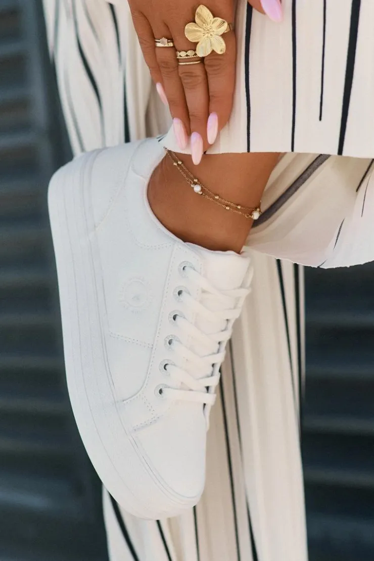 Sale Big Star Shoes Eko Skórzane Trampki Damskie Na Platformie Big Star RR274298 Białe