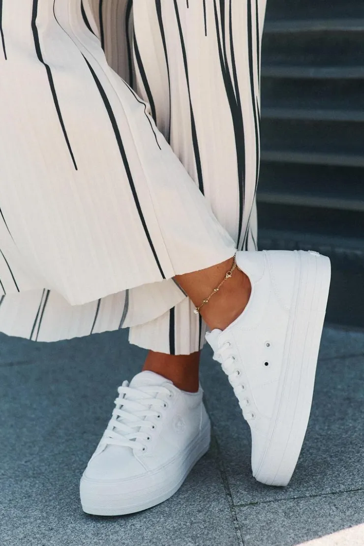 Sale Big Star Shoes Eko Skórzane Trampki Damskie Na Platformie Big Star RR274298 Białe