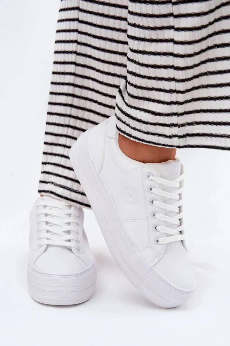 Sale Big Star Shoes Eko Skórzane Trampki Damskie Na Platformie Big Star RR274298 Białe