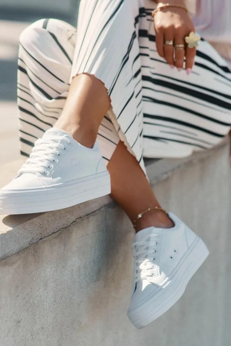 Sale Big Star Shoes Eko Skórzane Trampki Damskie Na Platformie Big Star RR274298 Białe