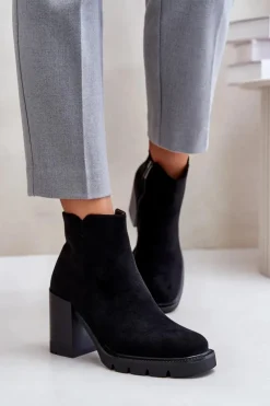 Outlet Boto Eko Zamszowe Botki Na Słupku Czarne Cediona