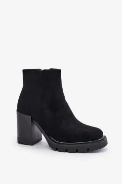 Outlet Boto Eko Zamszowe Botki Na Słupku Czarne Cediona