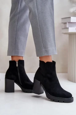 Outlet Boto Eko Zamszowe Botki Na Słupku Czarne Cediona