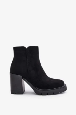 Outlet Boto Eko Zamszowe Botki Na Słupku Czarne Cediona