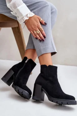 Outlet Boto Eko Zamszowe Botki Na Słupku Czarne Cediona