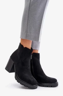 Outlet Boto Eko Zamszowe Botki Na Słupku Czarne Cediona
