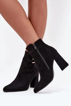 Online Boto Eko Zamszowe Botki Na Słupku Z Ozdobą Czarne Lymall Czarny